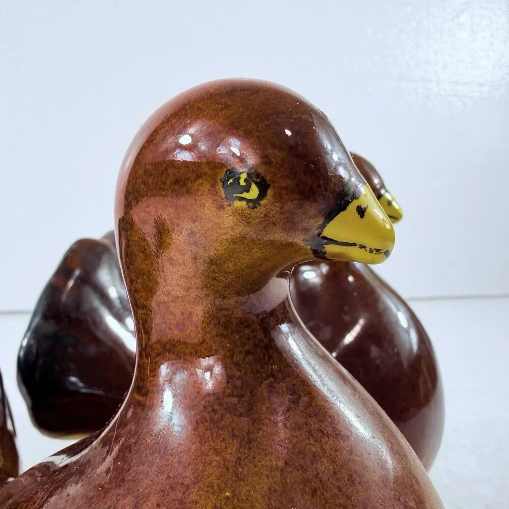 Vintage Pair Ceramic Fantail Brown Dove Figurines Italy Mid Century Modern Decor